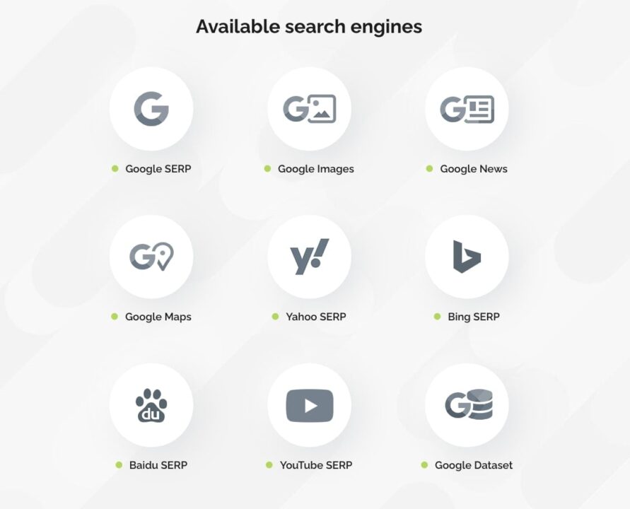 Various available search engines and their icons