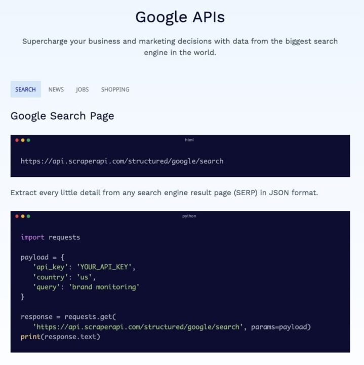 Google APIs documentation with Python code example.