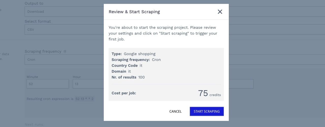 Running the google shopping scraper